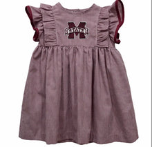 Load image into Gallery viewer, Mississippi State Bulldogs Embroidered Gingham Ruffle Dress - Image #1
