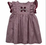 Mississippi State Bulldogs Embroidered Gingham Ruffle Dress - Image #1