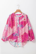 Load image into Gallery viewer, Rose Red Floral Allover Print Buttoned V Neck Oversized Shirt - Image #6
