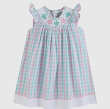 Load image into Gallery viewer, Pink and Turquoise Gingham Turtle
Smocked Bishop Dress - Image #1
