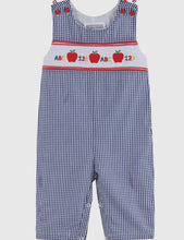 Load image into Gallery viewer, Preorder ETA 7/15-8/15-Blue Gingham 123 ABC School Smocked Overalls - Image #1
