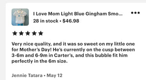 I Love Mom Light Blue Gingham Hand Smocked Boy Bubble - Image #4