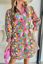 Load image into Gallery viewer, Pink Abstract Printed Lantern Sleeve Buttoned Mini Dress - Image #1
