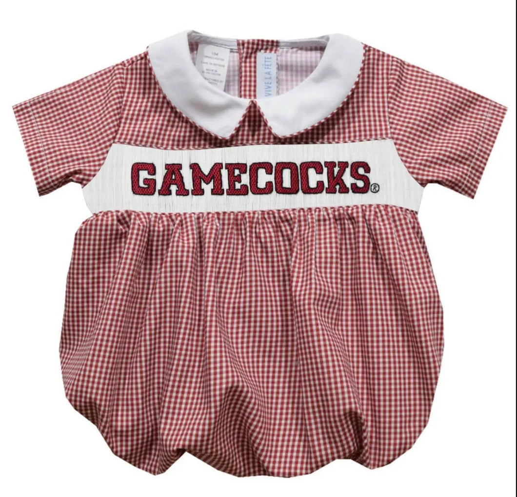 South Carolina Gamecocks Smocked Maroon Gingham Boys Bubble - Image #1