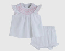 Load image into Gallery viewer, White Baby Sister Smocked Dress and Bloomer Set - Image #1
