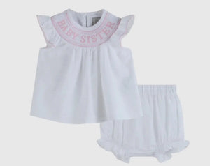 White Baby Sister Smocked Dress and Bloomer Set - Image #1