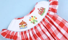 Load image into Gallery viewer, Smocked Amusement Park Red Large Check Bishop Dress - Image #1
