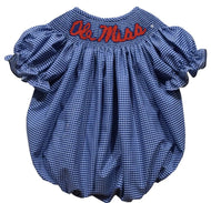 Ready to ship-Ole Miss Rebels Smocked Navy Gingham Short Sleeve Bubble - Image #1