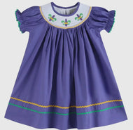 Purple Mardi Gras Smocked Bishop Dress - Image #1