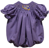 Ready to ship-LSU Tigers Smocked Purple Gingham Bubble - Image #1