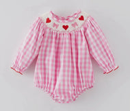 Valentine's Day Heart Bow Smocking
Embroidered Pink Romper - Image #1