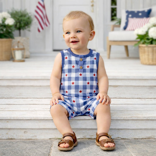 Americana Bamboo Short Baby Romper - 4th of July - Abbies Place