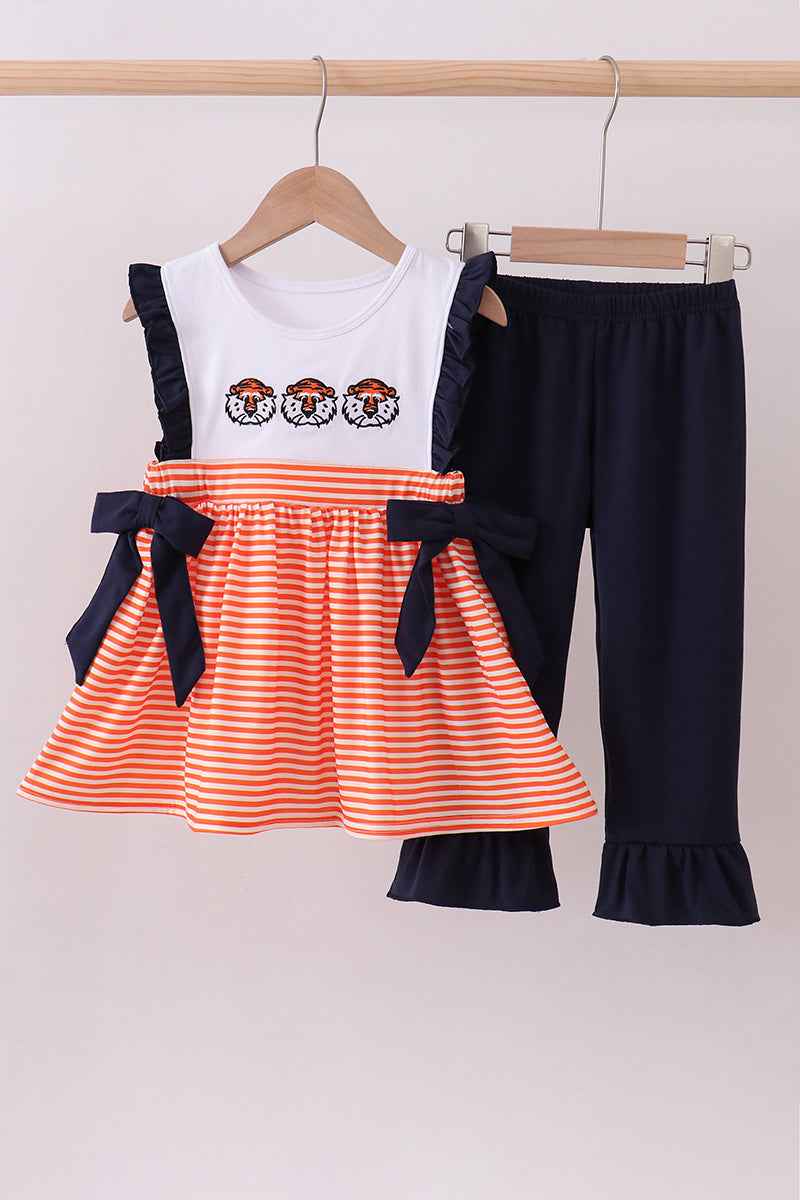 Auburn embroidery ruffle stripe pants set - Abbies Place