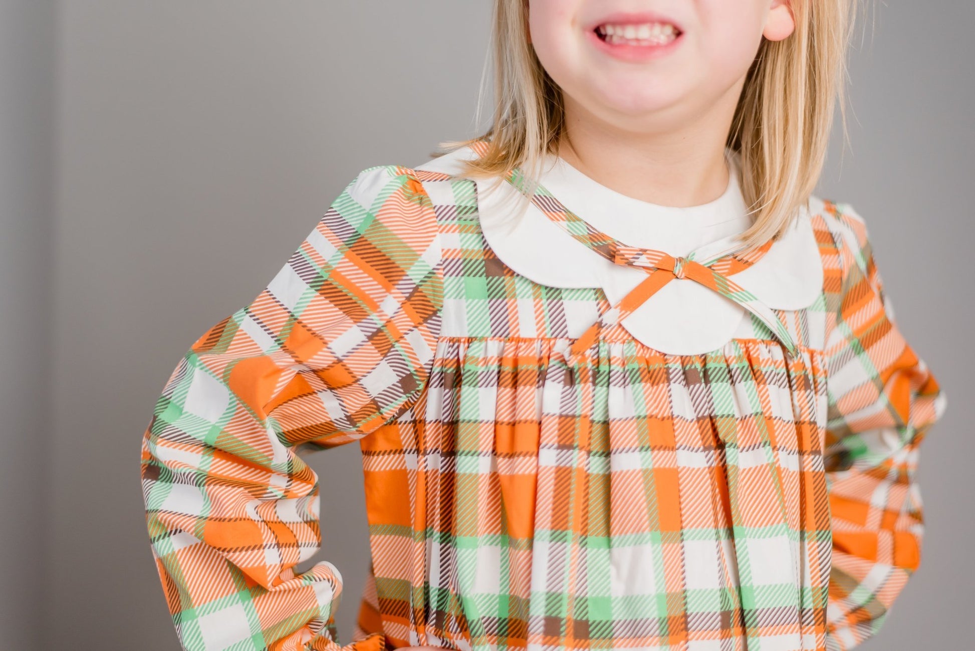 Autumn Plaid Scalloped Bishop Collar Dress - Abbies Place