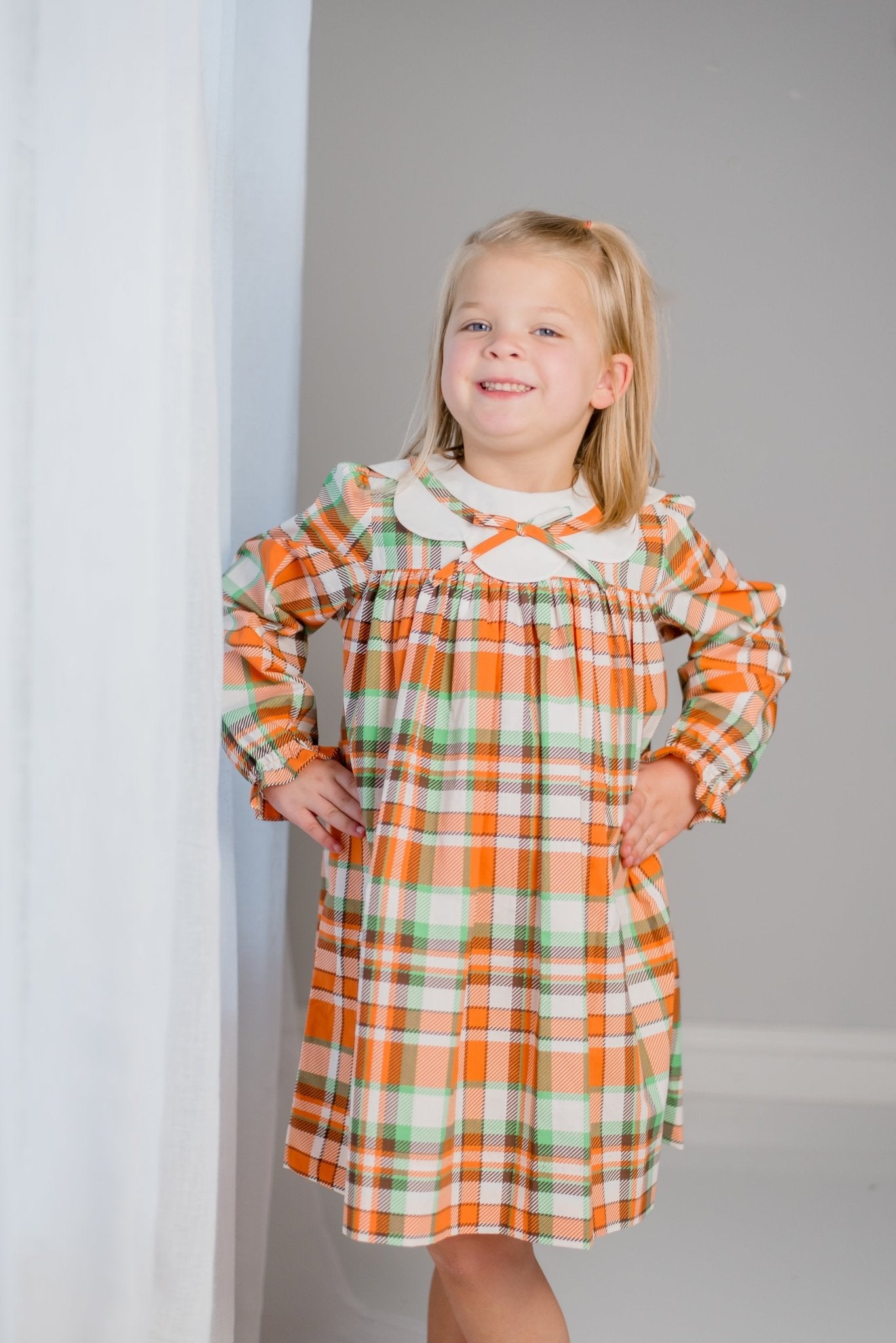 Autumn Plaid Scalloped Bishop Collar Dress - Abbies Place
