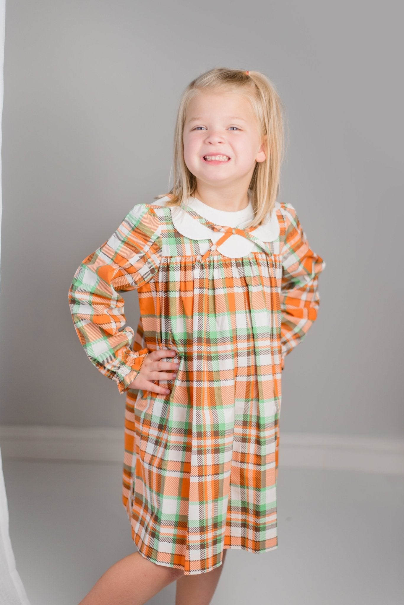 Autumn Plaid Scalloped Bishop Collar Dress - Abbies Place