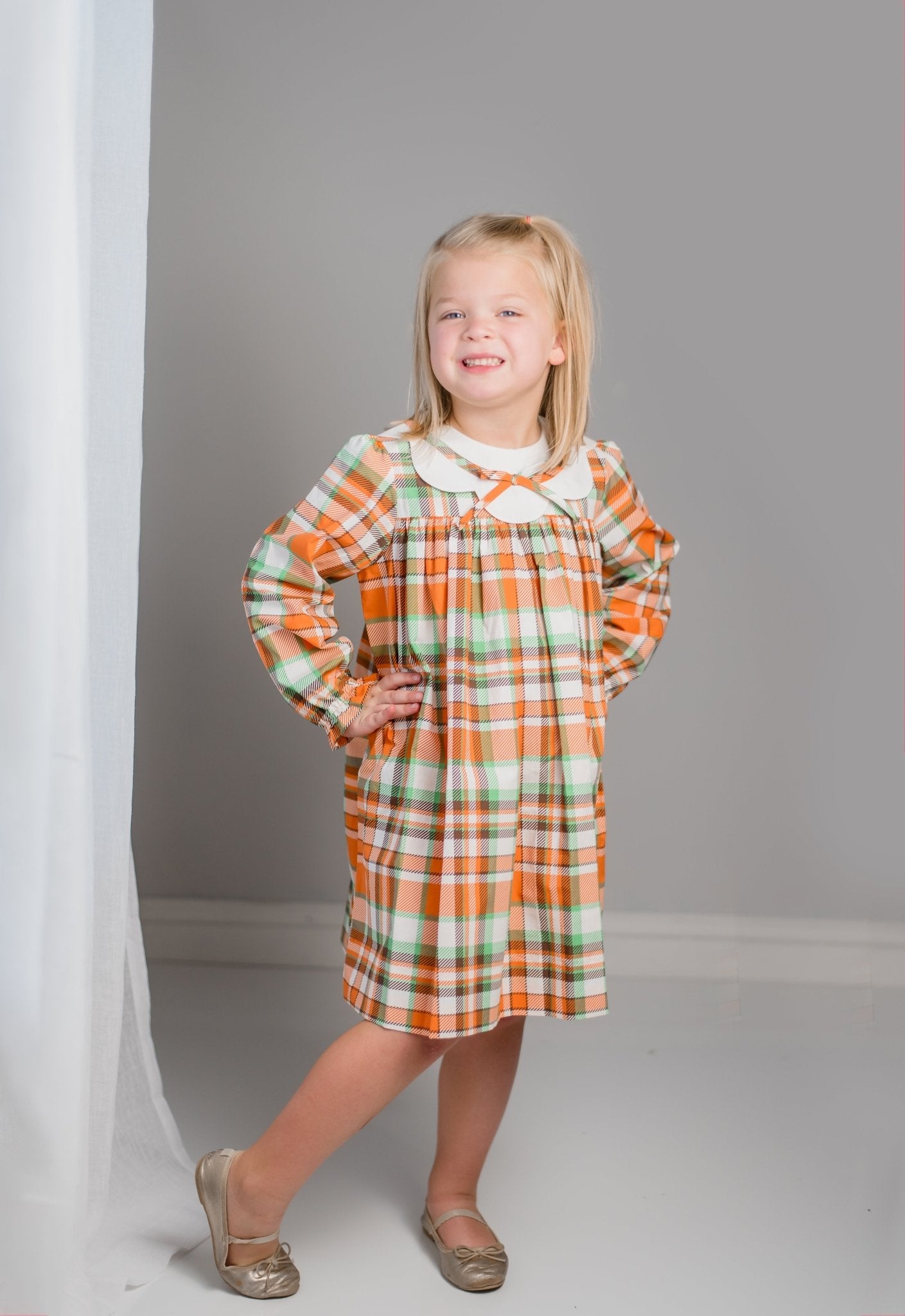 Autumn Plaid Scalloped Bishop Collar Dress - Abbies Place