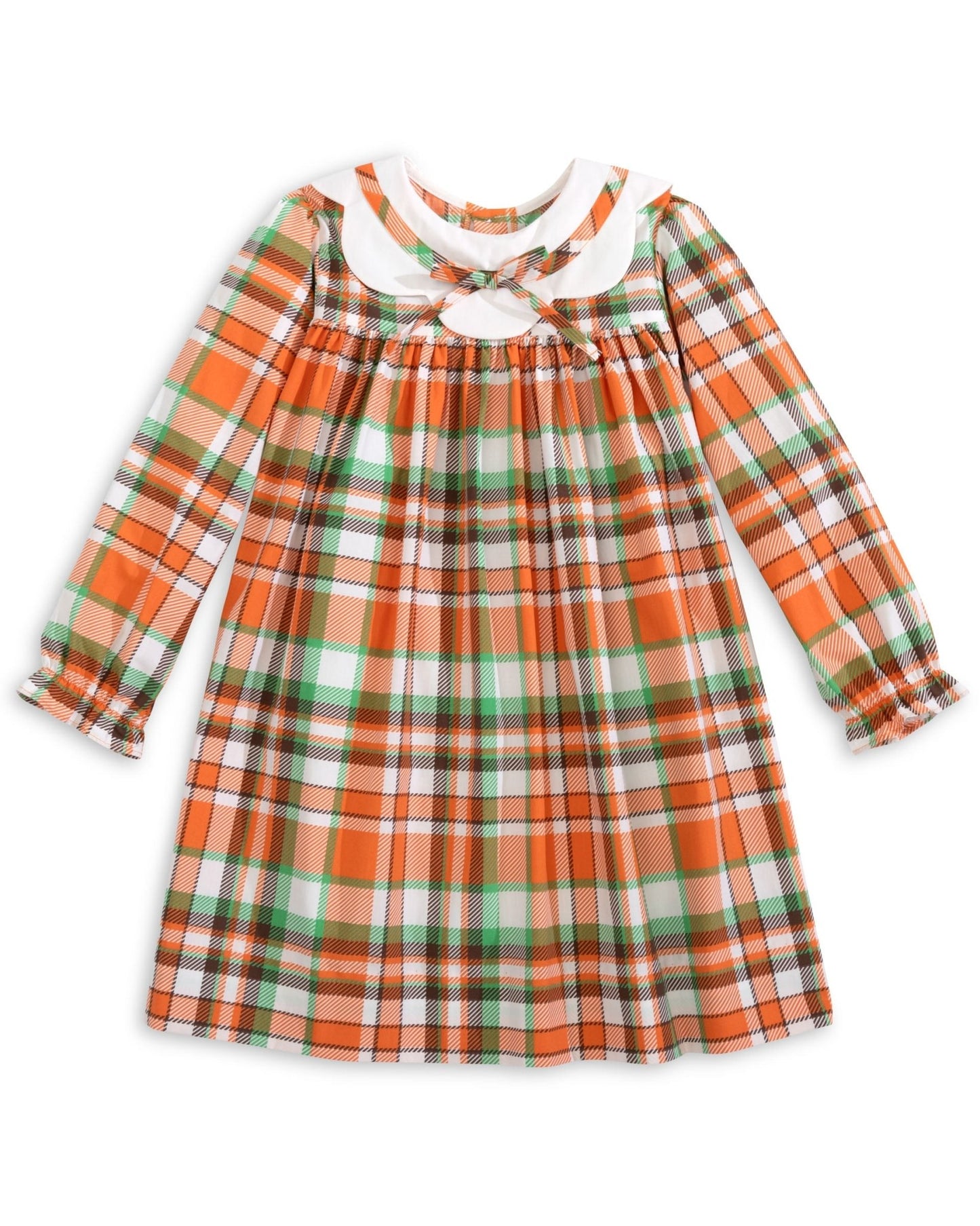 Autumn Plaid Scalloped Bishop Collar Dress - Abbies Place