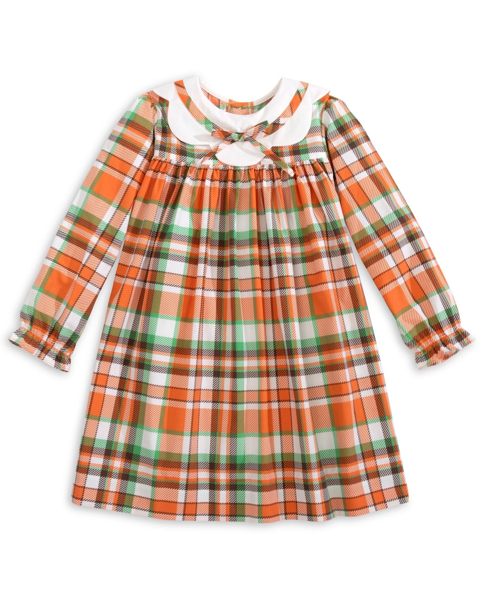 Autumn Plaid Scalloped Bishop Collar Dress - Abbies Place