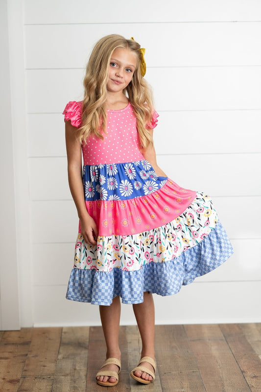Ava Hot Pink Tiered Ruffles Dress - Abbies Place