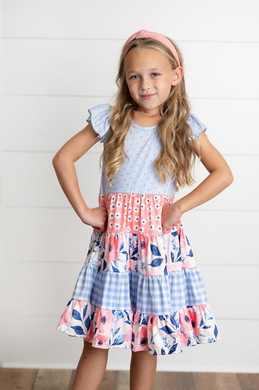 Ava Periwinkle Tiered Dress - Abbies Place