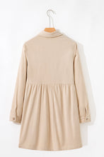 Load image into Gallery viewer, Oatmeal Corduroy Half Button Collared Long Sleeve Mini Dress
