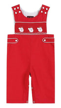 Load image into Gallery viewer, Red &amp; White Santa Smocked Overalls - Image #1
