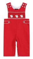 Red & White Santa Smocked Overalls - Image #1