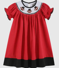 Load image into Gallery viewer, Preorder ETA 7/15-8/15-Red and Black Football Smocked Bishop Dress - Image #1
