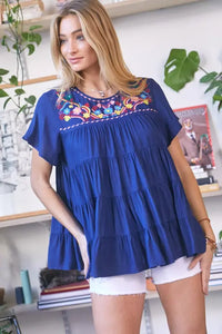 Solid Flared Short Sleeve Top - Image #19