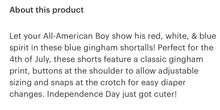 Load image into Gallery viewer, Happy 4th of July Blue Gingham Shortalls - Image #2
