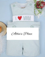 I Love Mom Hand Smocked Boy Shortalls-size chart attached with pictures - Image #1