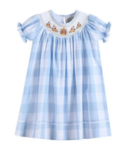 Load image into Gallery viewer, Large Blue Check Turkey Smocked Bishop Dress - Image #1
