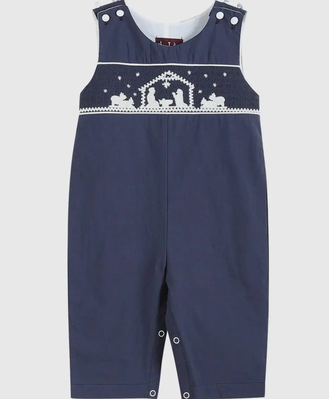 Preorder ETA 8/15-9/15-Dark Blue Nativity Smocked Overalls - Image #1