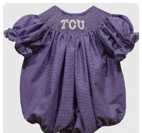 TCU Horned Frogs Smocked Purple Gingham Short Sleeve Bubble-24m - Abbies Place