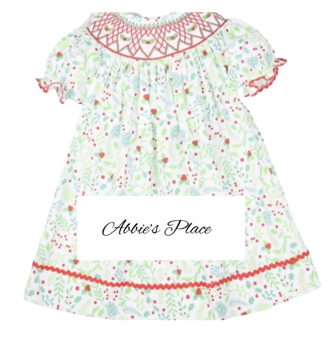 Christmas Floral Printed Smocked Dress - Image #1