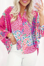 Load image into Gallery viewer, Rose Red Floral Allover Print Buttoned V Neck Oversized Shirt - Image #1
