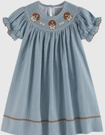 Preorder ETA 7/15-8/15-Light Blue Puppy Smocked Bishop Dress - Image #1