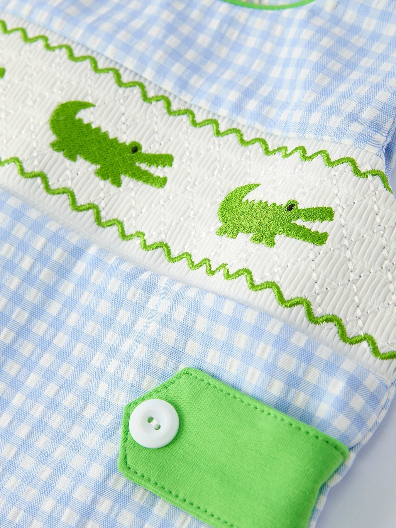 Baby Boys Summer Crocodile Embroidered Smocked Romper - Abbies Place