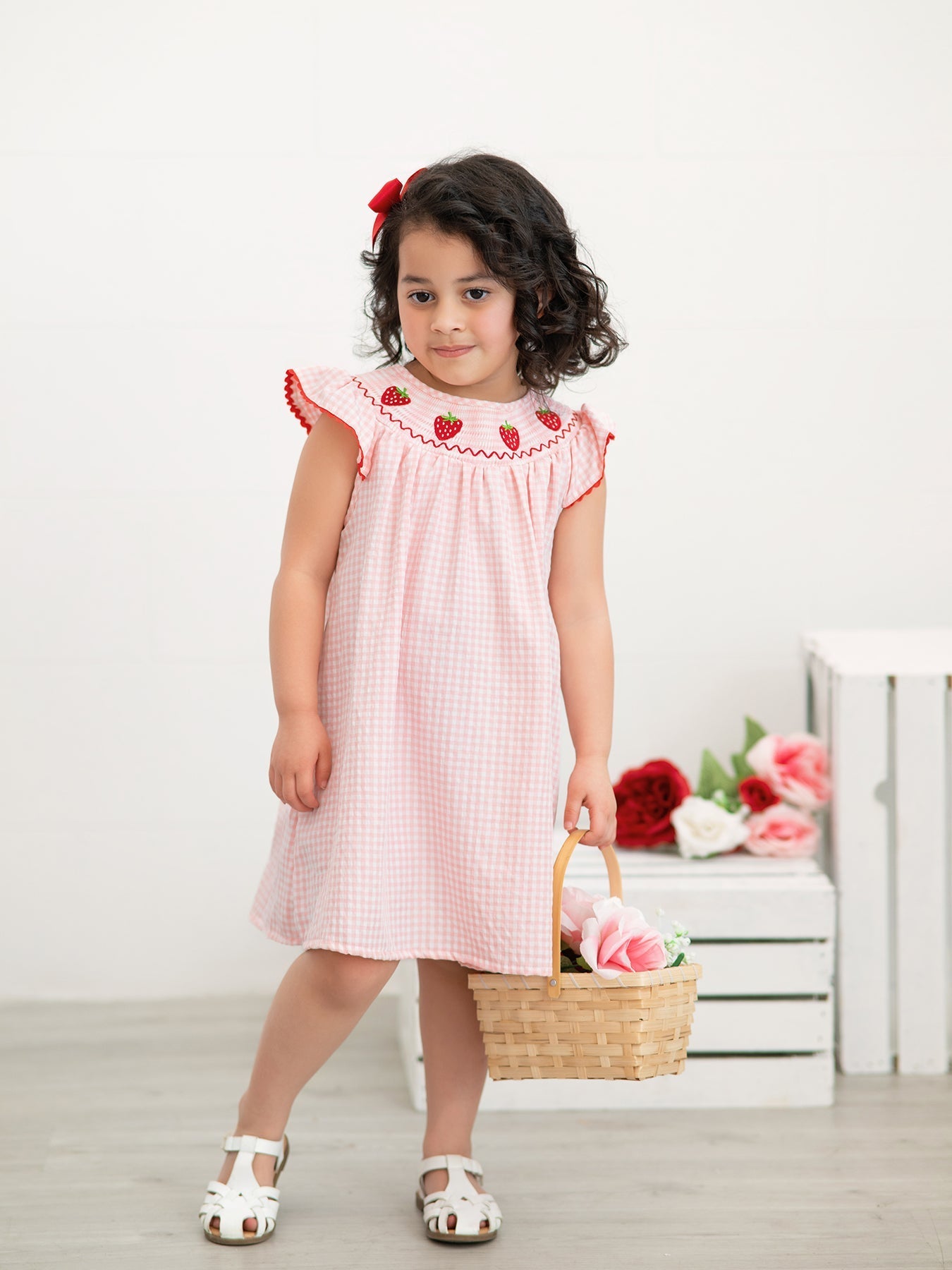 Baby Girls Strawberry Embroidered Plaid Smocked Dress - Abbies Place