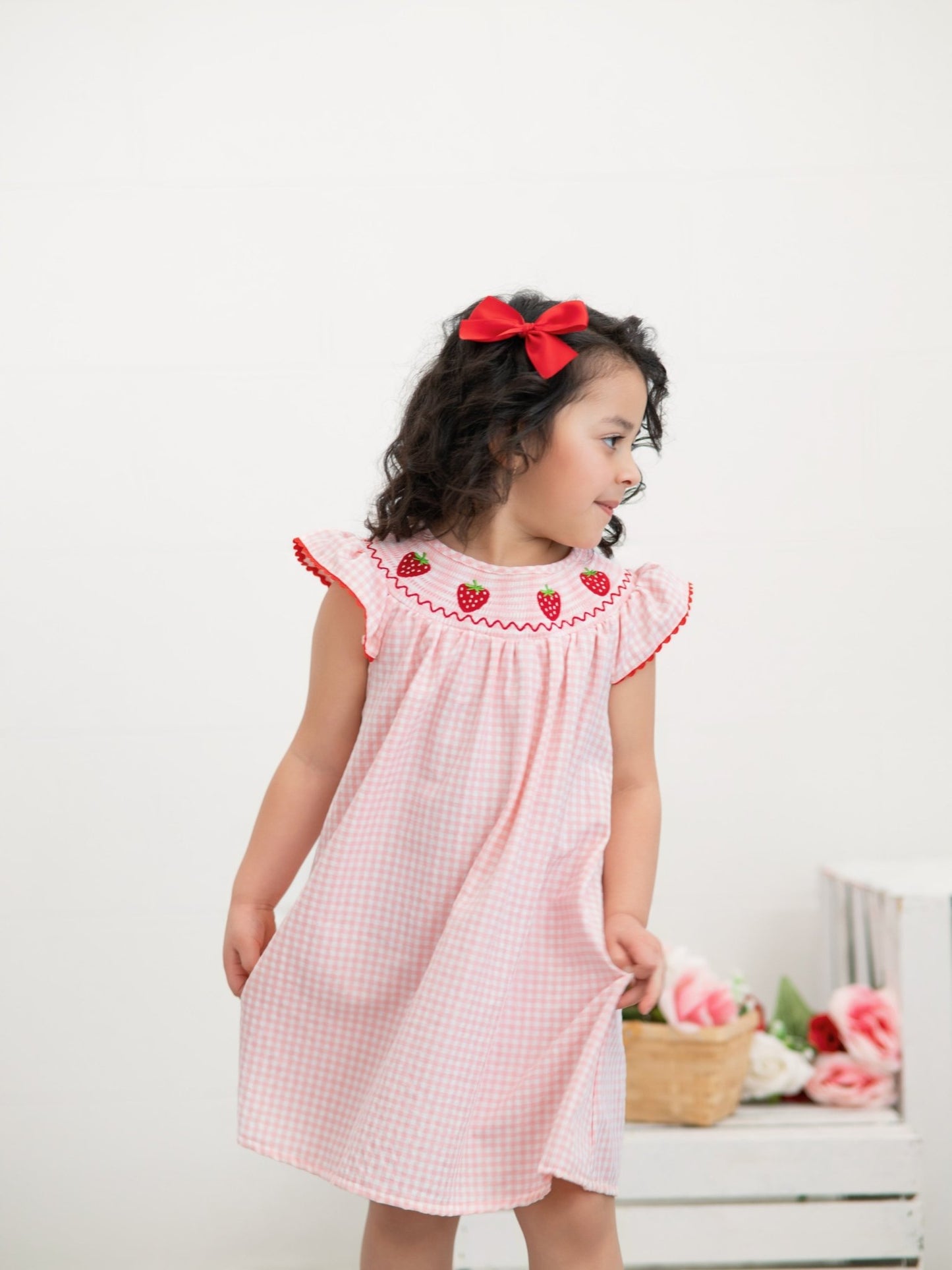 Baby Girls Strawberry Embroidered Plaid Smocked Dress - Abbies Place