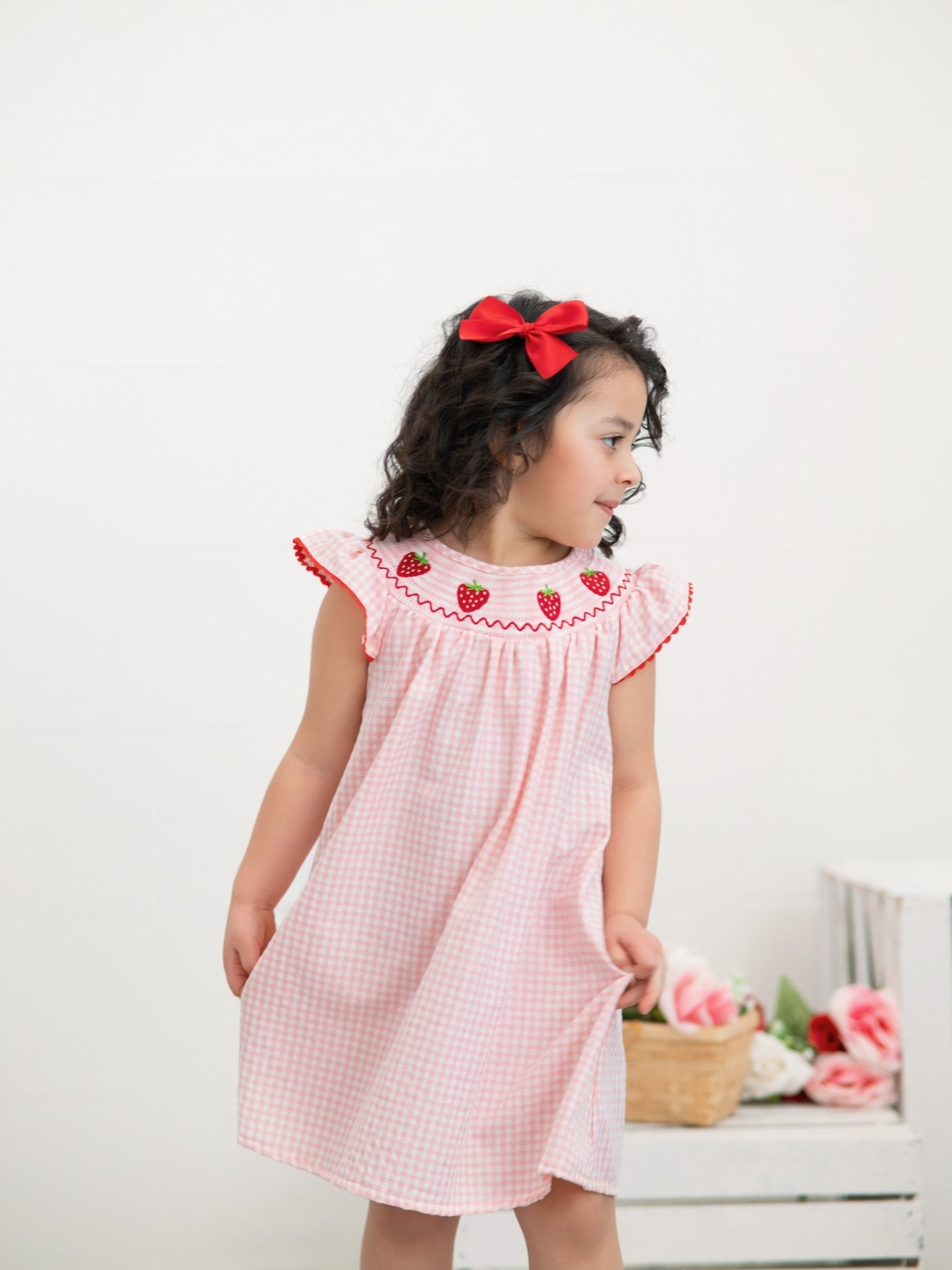 Baby Girls Strawberry Embroidered Plaid Smocked Dress - Abbies Place