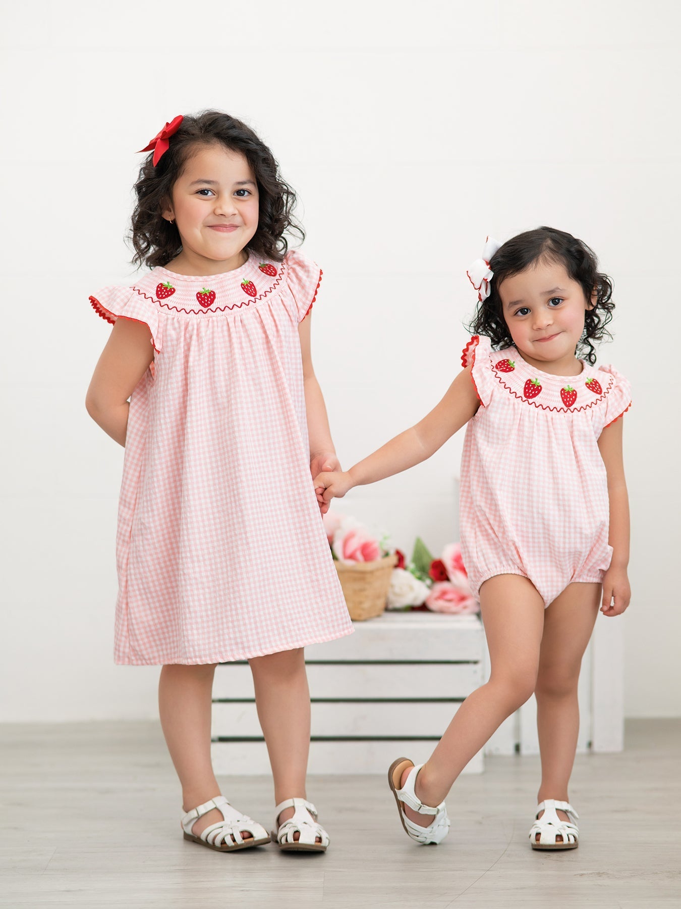 Baby Girls Strawberry Embroidered Plaid Smocked Dress - Abbies Place