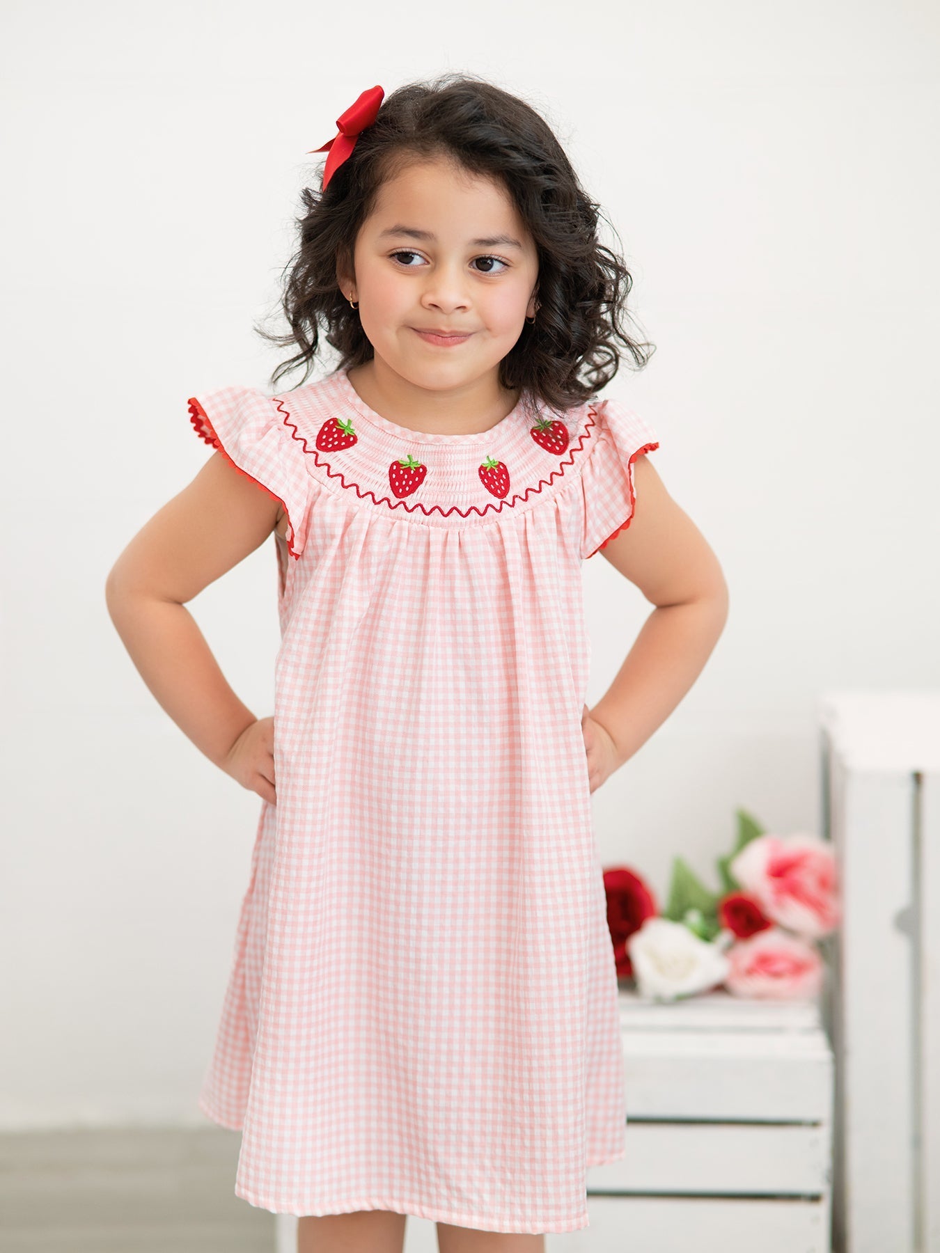 Baby Girls Strawberry Embroidered Plaid Smocked Dress - Abbies Place
