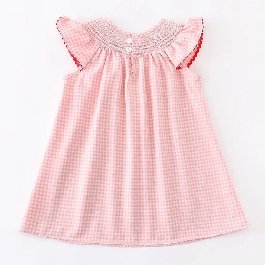 Baby Girls Strawberry Embroidered Plaid Smocked Dress - Abbies Place