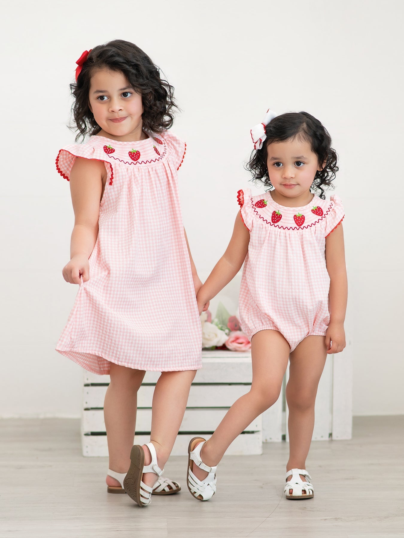 Baby Girls Strawberry Embroidered Plaid Smocked Dress - Abbies Place