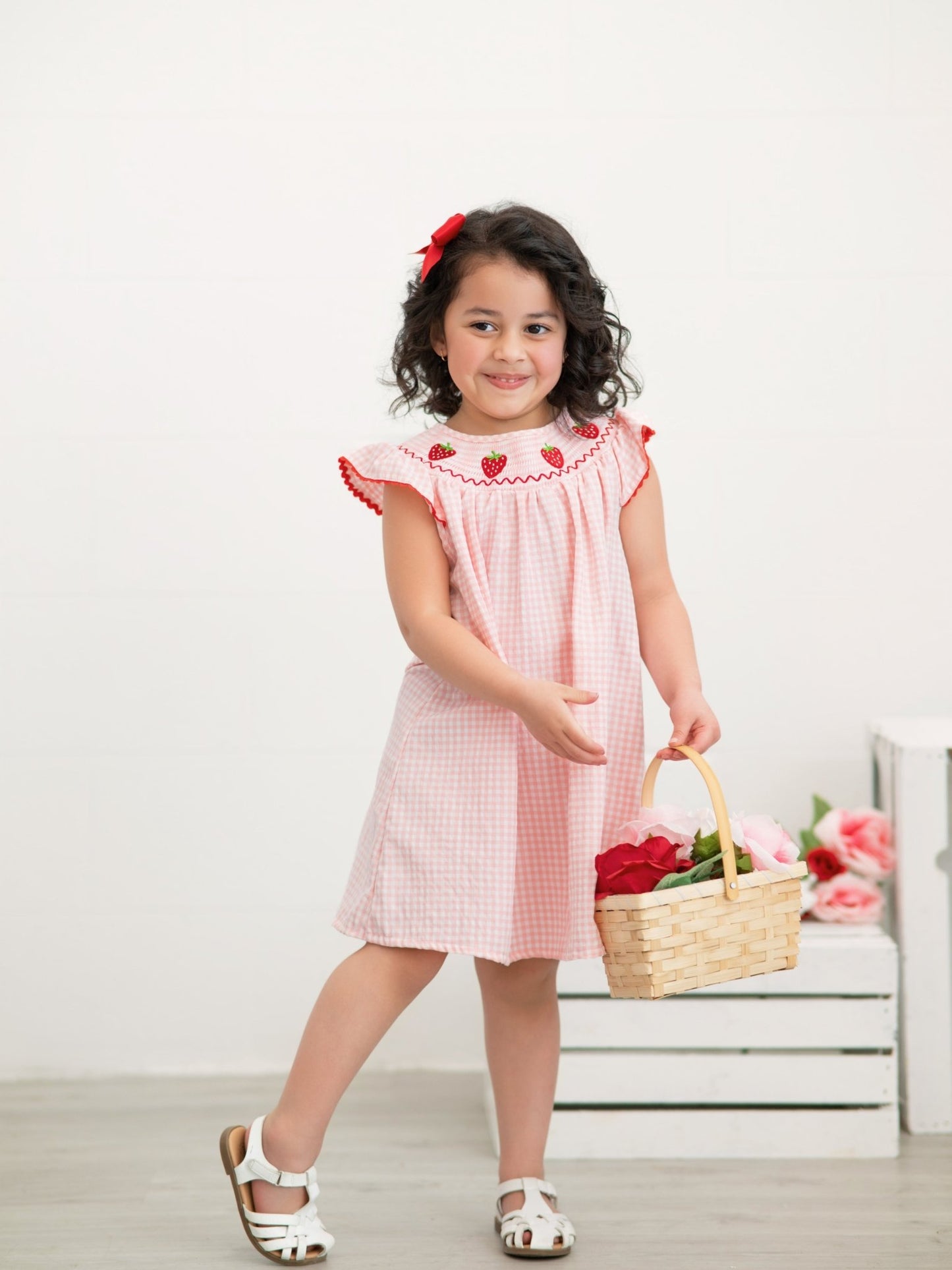 Baby Girls Strawberry Embroidered Plaid Smocked Dress - Abbies Place