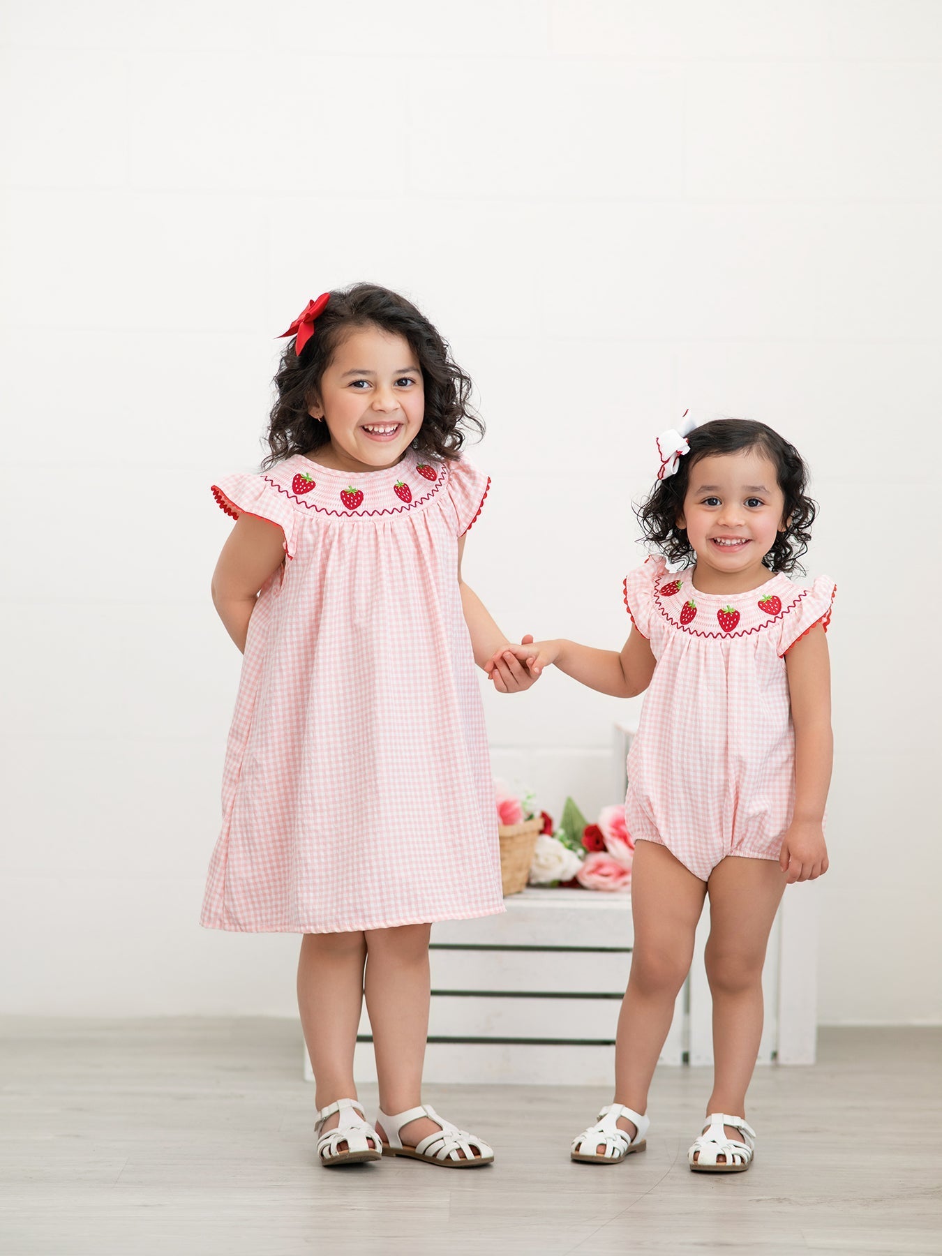 Baby Girls Strawberry Plaid Smocked Romper - Abbies Place