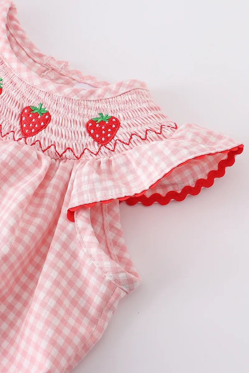 Baby Girls Strawberry Plaid Smocked Romper - Abbies Place