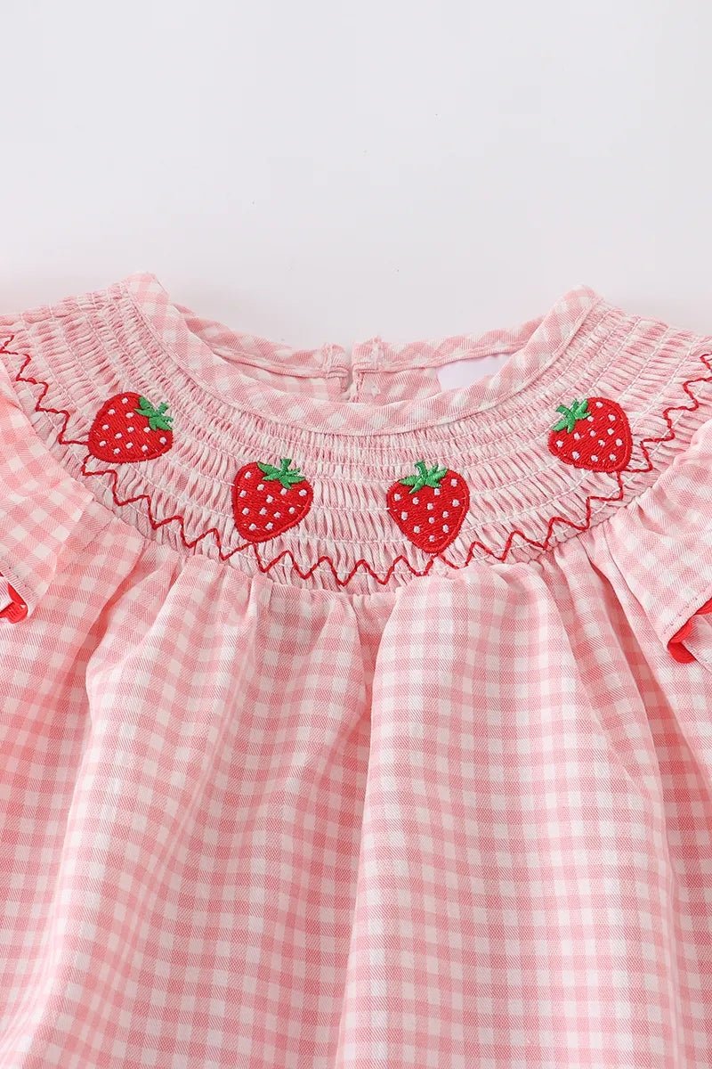 Baby Girls Strawberry Plaid Smocked Romper - Abbies Place